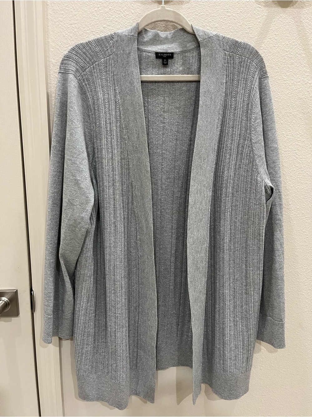 Talbots Light Gray Open-Front Ribbed Cardigan 2X - Picture 4 of 8